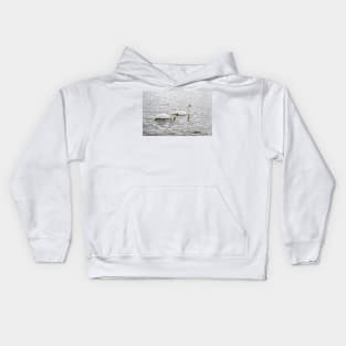 Romantic couple of swans on the Baltic sea Kids Hoodie